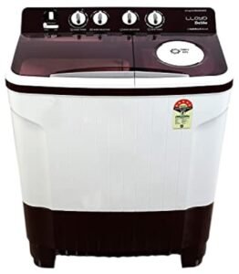 Lloyd 8 kg 5 Star Semi Automatic Top Load Washing Machine |1300 RPM | Soak Function | 3 Wash Programs | Swift Dry | Magic Filter (GLWMS80IDMDE, Maroon and White)