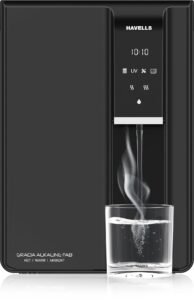 Havells Gracia FAB Alkaline Water Purifier (Black), RO+UV+Alkaline, Hot, Warm & Ambient Water, Copper+Zinc+Minerals, 9 Stage Purification, 6.5L SS Tank, Suitable for Borewell, Tanker & Municipal Water