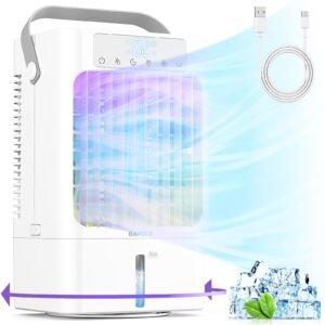 Portable Air Conditioners, 4 IN 1 Personal Air Cooler, Quiet 3 Speeds Portable AC with 7 Colors Light, 2 Cool Mist & 0-8H Timer and 90° Rotation, Small Air Conditioner Portable for Room,Office,Camping