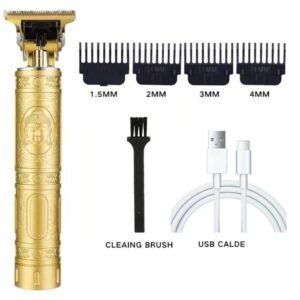 SHONIL Trimmer Men Professional Cordless Buddha Style Hair Clipper Electric Rechargeable T-Blade Beard, Hairs, Moustache, Body Trimmers with 4 Guide Combs Men's Grooming Kit (gold)