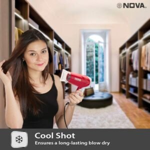 Nova NHP-8103 1300 Watts Hot and Cold Foldable Hair Dryer (White/Red)