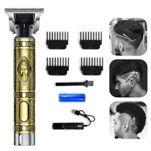 T8 Vin tag Professional Hair Trimmer For Men –Golden Body,Cordless,4 Guide Combs,USB Rechargeable,Men'S T9 Golden –Zero Gap Beard & Hair Clipper With Guide Combs & Brush Plastic Gold