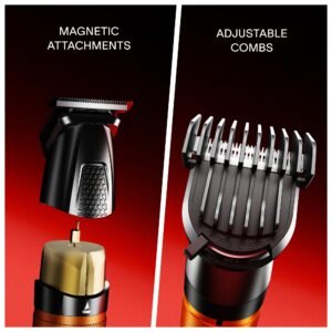 boAt Slazer K100+ Full Body Trimmer for Men, 200 Min Run-Time, Stainless Steel + Ceramic, IPX6, Beard, Body, Nose, Type C, MultiGroomer, Battery Display & Travel Lock, All-in-one (Blaze Orange)